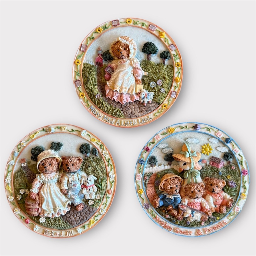 Cherished Teddies Set of 3 Nursery Rhyme Wall Plaque Mary Jack Jill Mother Goose